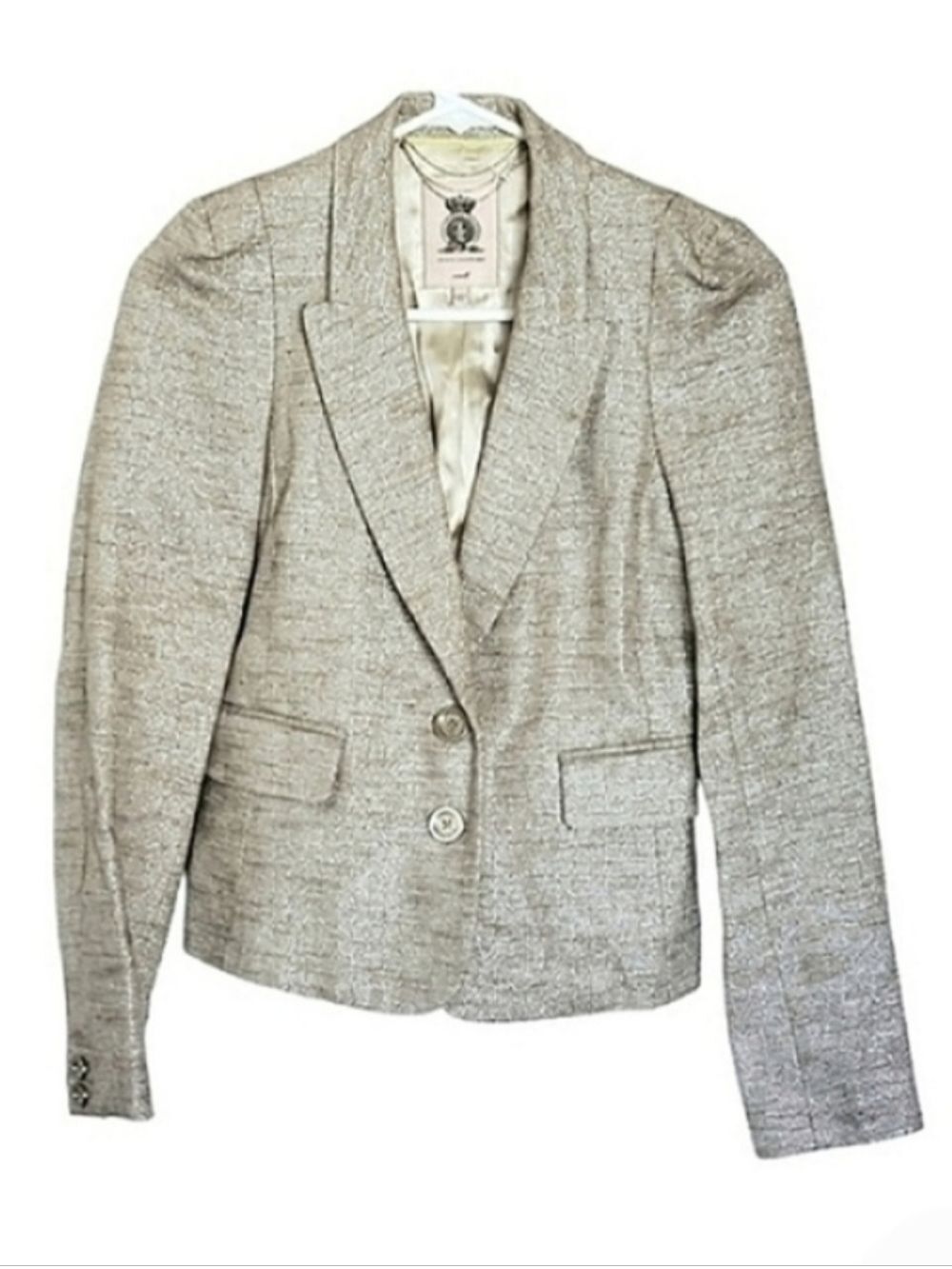 7492 * Juicy Couture Mica Metallic Blazer Jacket Silver Size S